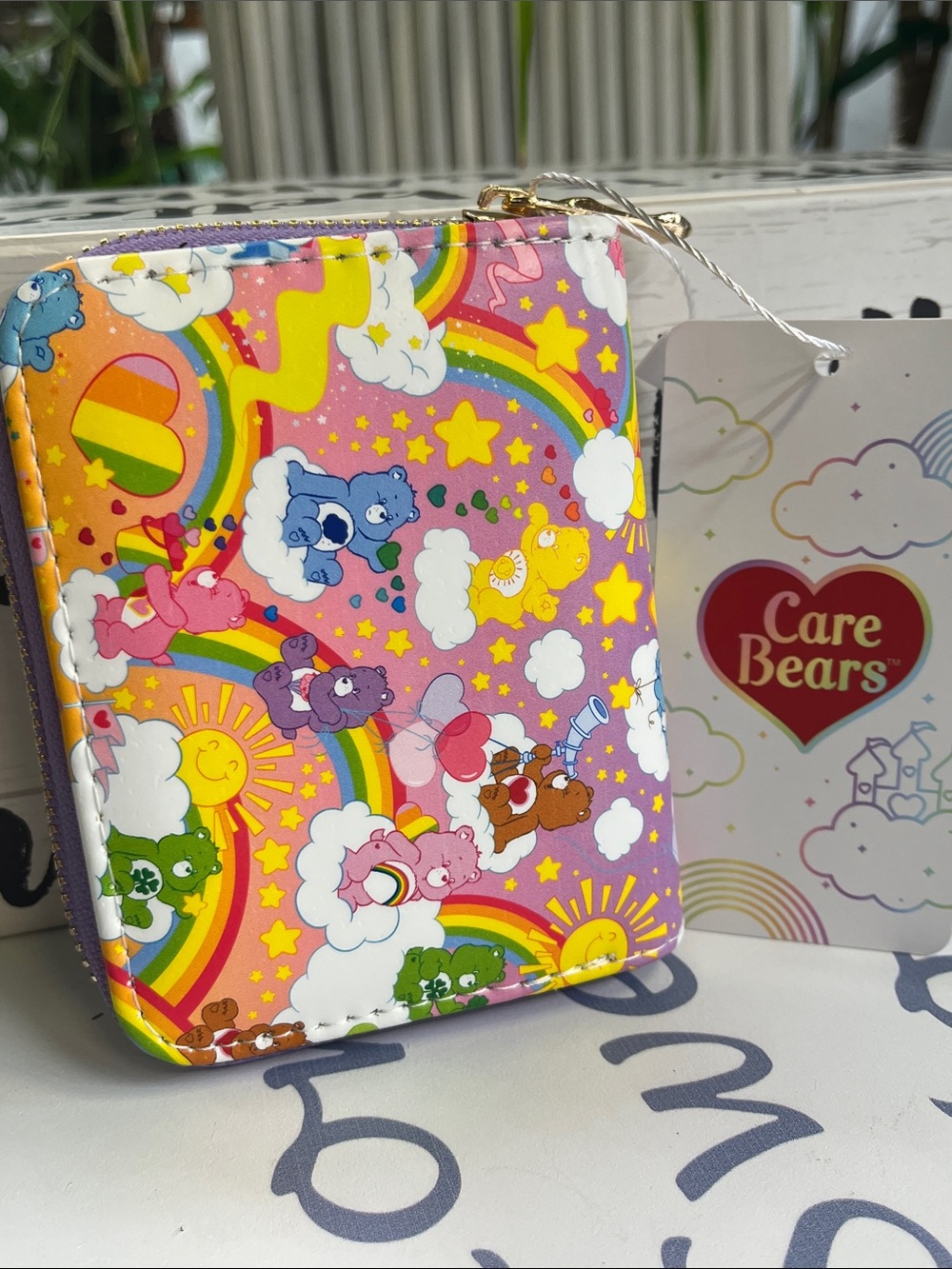 Care Bears Rainbow Print Kids Zip Wallet - Pink & Yellow